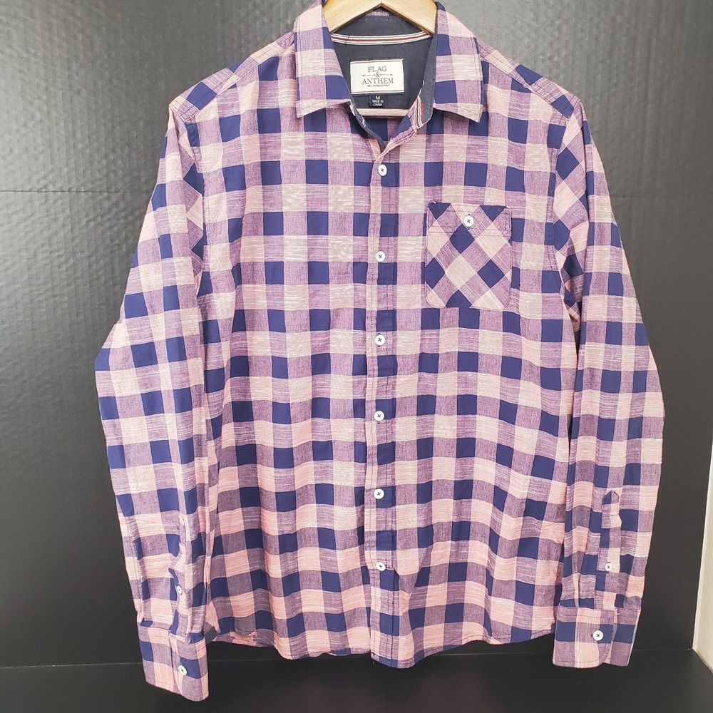 Men's Flag & Anthem Dry Goods Supply Long Sleeve Shirt Red Blue Check Size Med